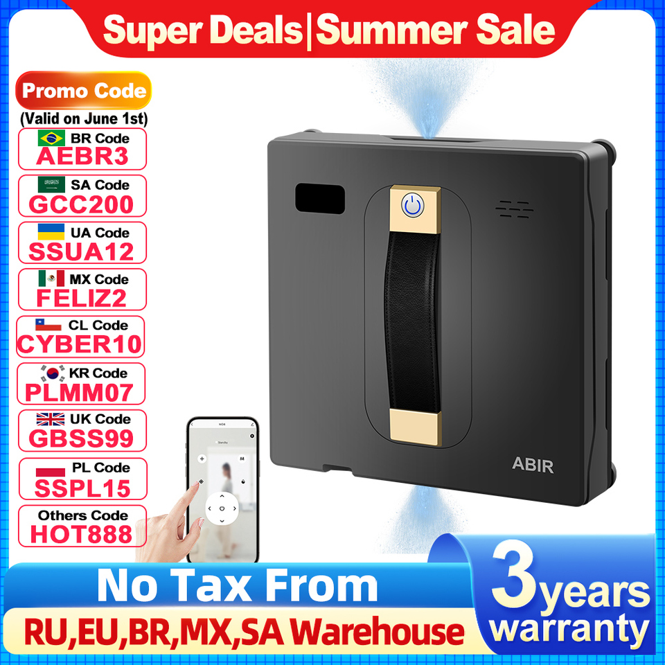  Robot Window cleaner ABIR WD8,Dual Water Spray,Smart Memory,High Vacuum Suction, Laser Sensor, Home Wall Glass Cleaning Robot 