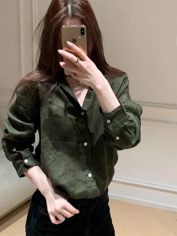 

Рубашка в американском стиле ретро, повседневная, модная, с длинными рукавами, тонкая, в стиле lazy style, женская летняя блузка на пуговицах, прямого кроя, с защитой от солнца