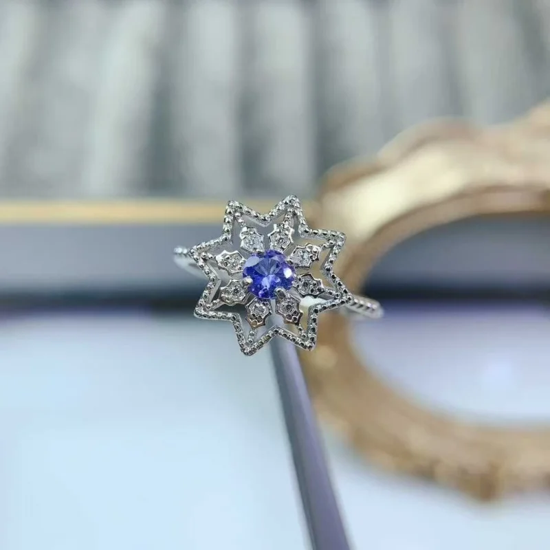 

Fashionable Royal Natural Tanzanite Ring, 925 Silver Precision Inlaid, Daily Wear Style, Comes with Certificate for Shipping
