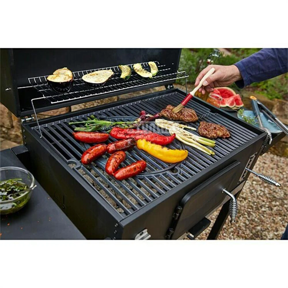 Charcoal Grill with Foldable Side Table, 70*43cm Heavy-duty BBQ Grill for 15 people, Perfect for Outdoor