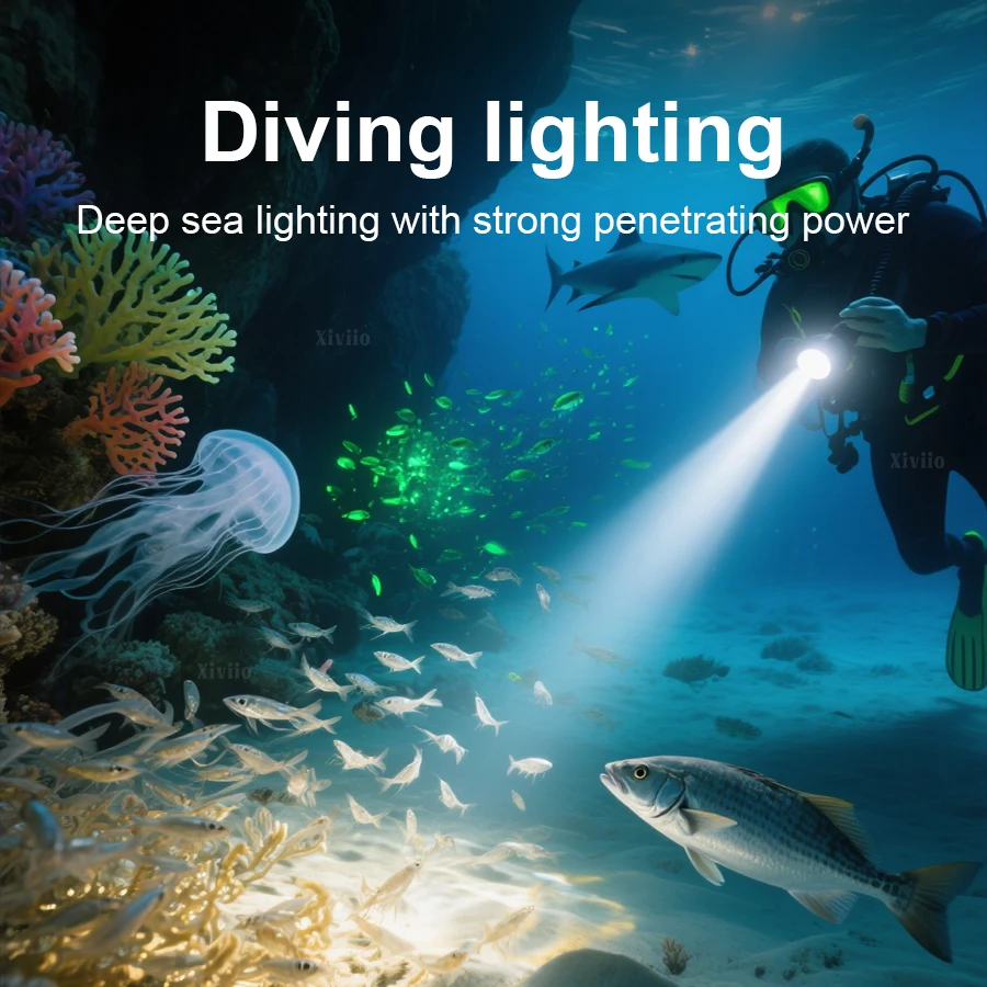 Super Bright Professional Diving Flashlight Single Mode Dive50m Underwater Lantern Scuba Diving Torch with Wrist Strap Hand Rope