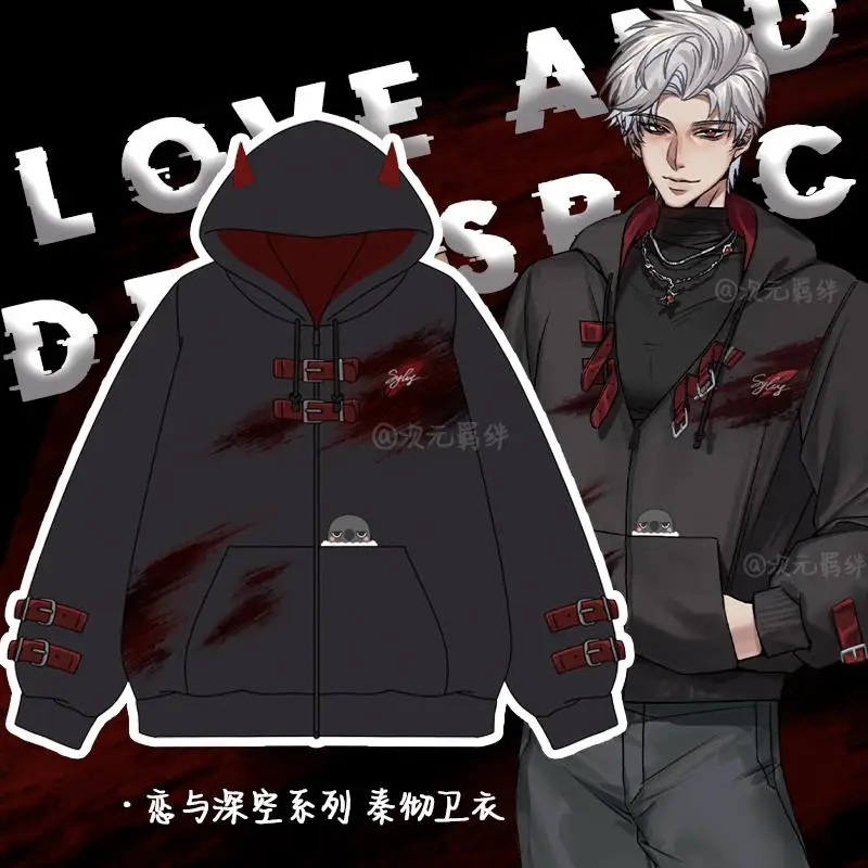 Anime Love and Deepspace Sylus Crow Cosplay Costumes Cartoon Sweatshirt Jacket Zippered Hoodie Coat Spring Autumn Wear Xmas Gift