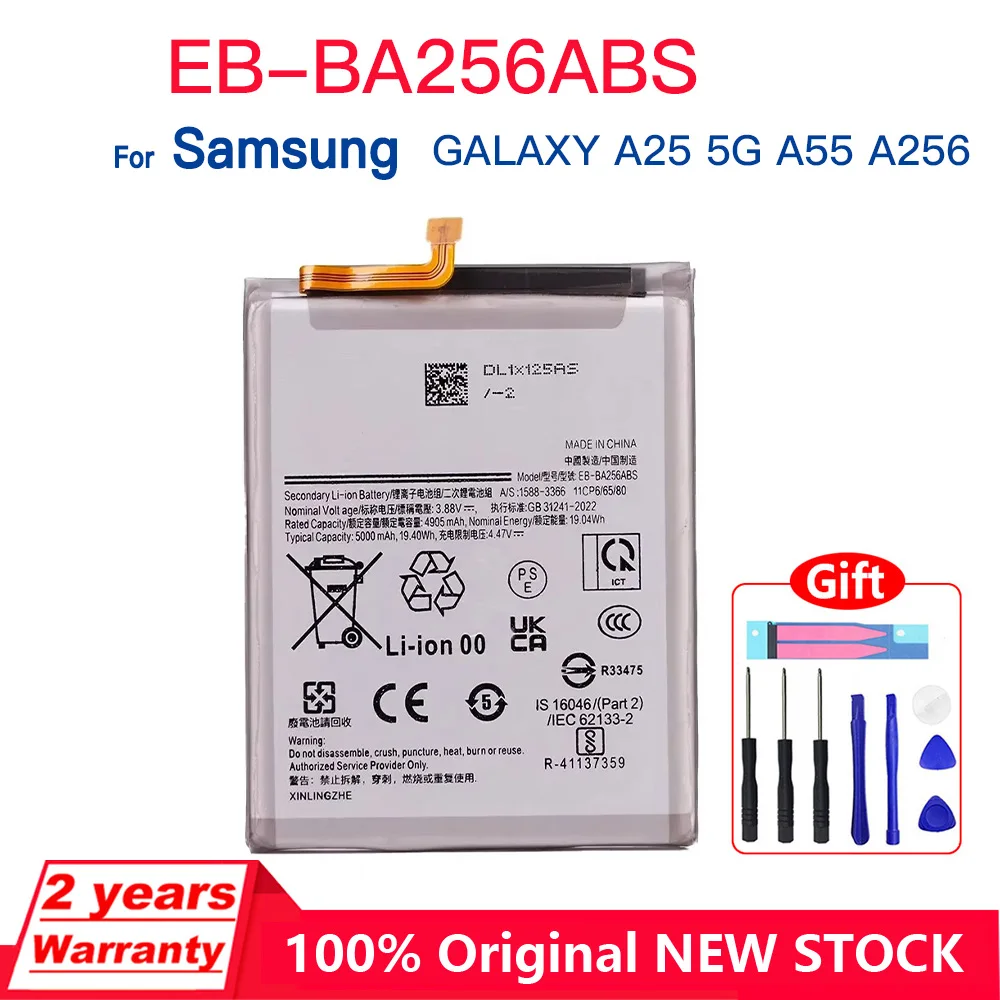 Genuine Brand New EB-BA256ABS 5000mAh Replacement Battery For Samsung Galaxy A25 5G A55 A256 Mobile phone Batteries+Tools