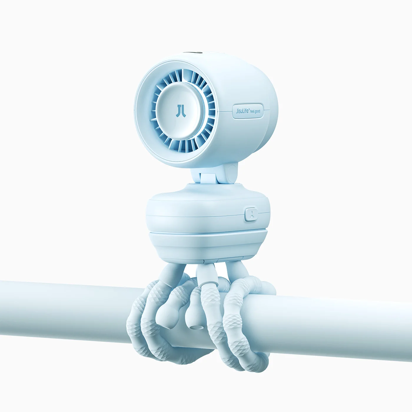 JISULIFE Mini-wandelwagenventilator, draagbaar, op batterijen werkend, met nachtlampje, 5 snelheden, LED-display, afneembare flexibele standaard