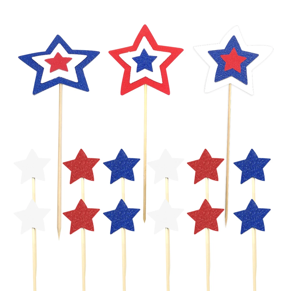

15 Pcs Pentagram Cake Topper Eco Friendly Paper Party Decoration Red White Blue Cupcake Picks Independence Day Banquet