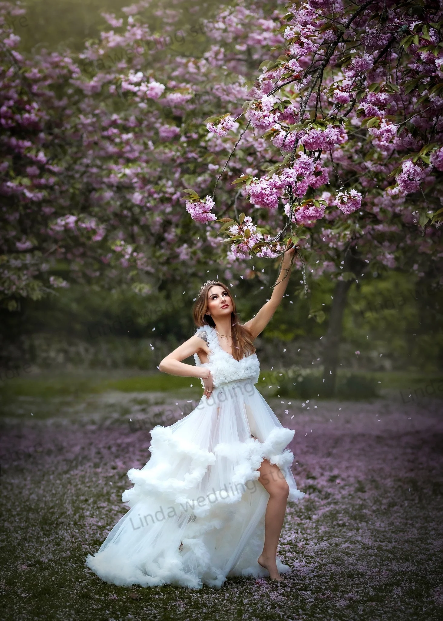 Vestido de maternidad elegante para mujer embarazada, traje de línea A, cuello en V, abertura, volantes, plisado, accesorios de fotografía