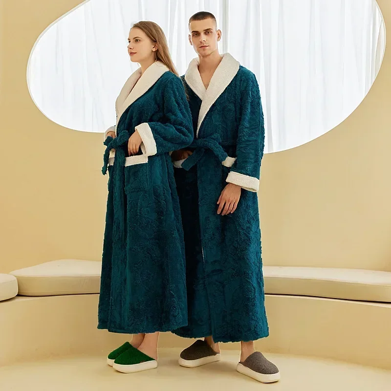 2025 Spring/Summer Women's Light Luxury Double Layered Thick Flannel Sleeping Robe Men's Large Jacquard Couple Bathrobe