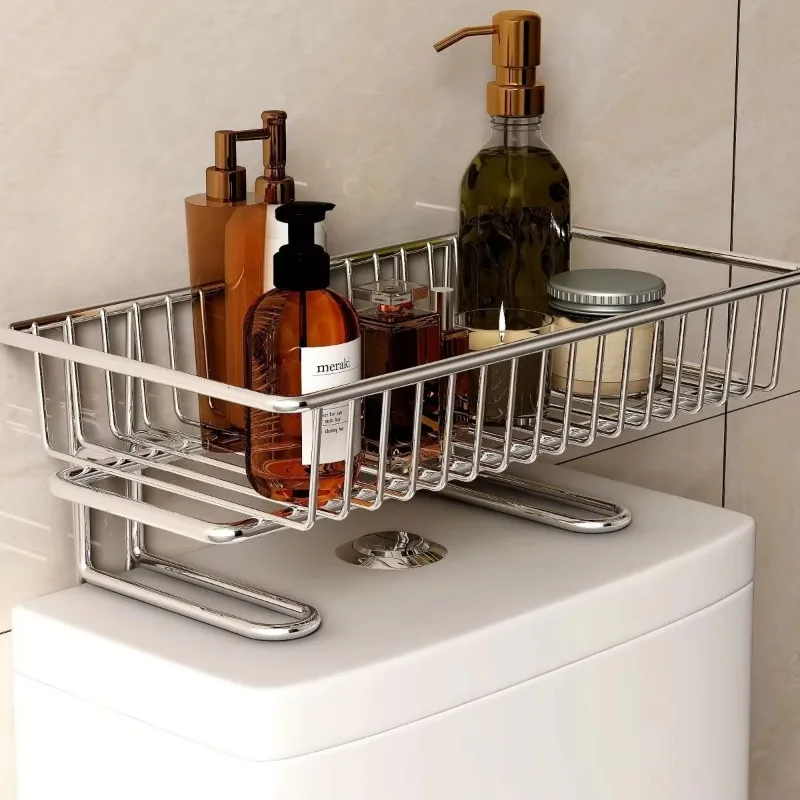 Non-Perforated Bathroom Storage Rack Over-the-Toilet Organizer Wall-Mounted Water Tank Shelf for Bathroom