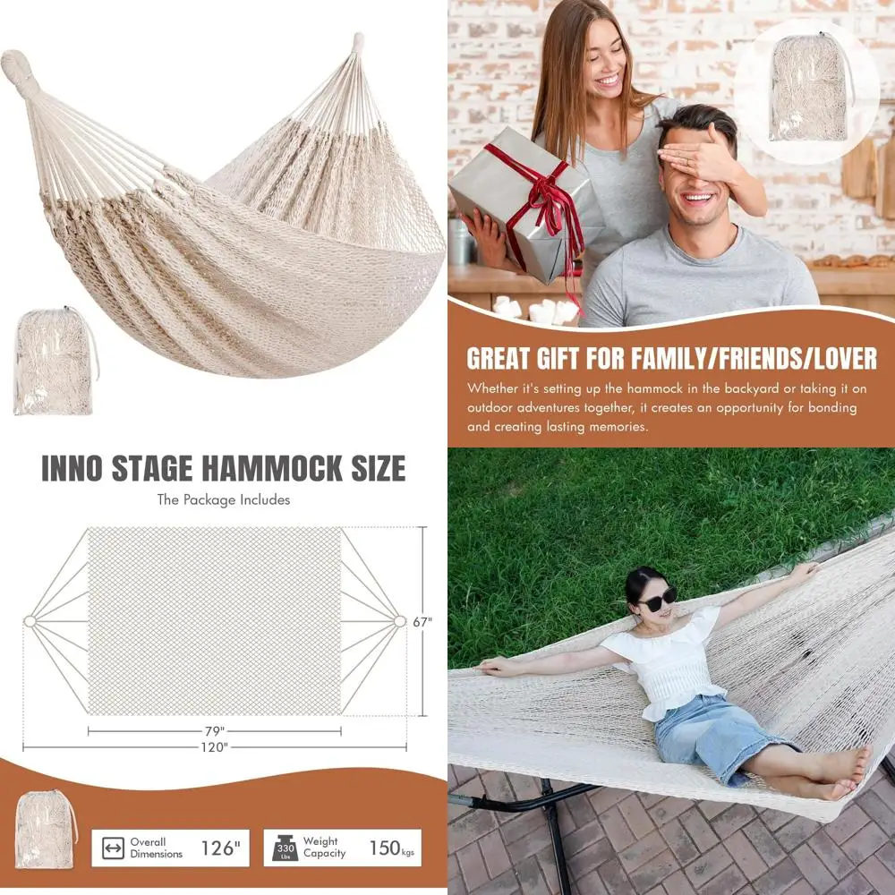 

Портативный разноцветный гамак ручной работы семейного размера для путешествий и кемпинга с сумкой для переноски, супружеский гамак