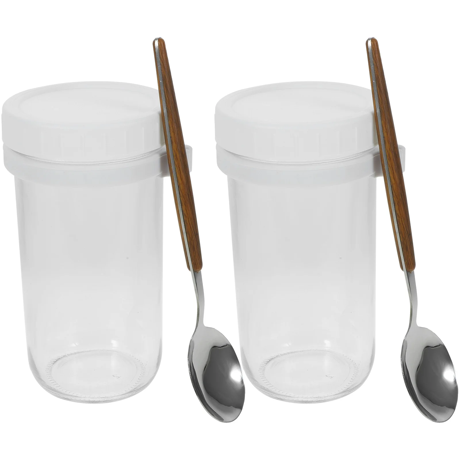 

2 Pcs Breakfast Cup Set Food Grade Material Portable Simple Design Leak Proof Mason Jars Oats Container Kitchen
