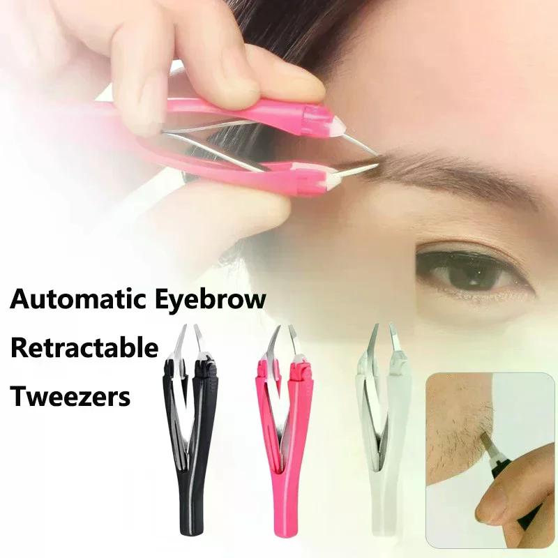 Anti Tool Eyebrow Tweezer Automatic Retratable Face Hair Beard Removal Stainless Steel Rust Beauty Hair Puller Makeup