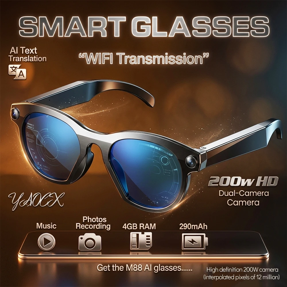 

Умные очки с камерой 2 МП для мужчин и женщин, AI-перевод, Bluetooth, Wi-Fi, сенсорное управление, шумоподавление, водонепроницаемость IP65, AI-очки