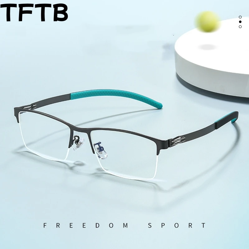 

TFTB Men's Half Frame Sports Anti-slip Glasses Ultra-light Screwless Design Alloy Optical Prescription Eyeglasses Frame 140mm