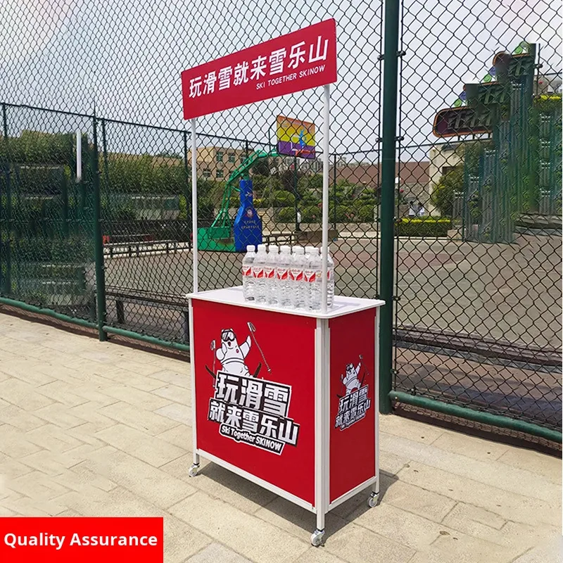 custom.Supermarket Portable Stainless Steel Wood Advertising Trolley Foldable Mobile Display Stand Glass Tasting Table Stall