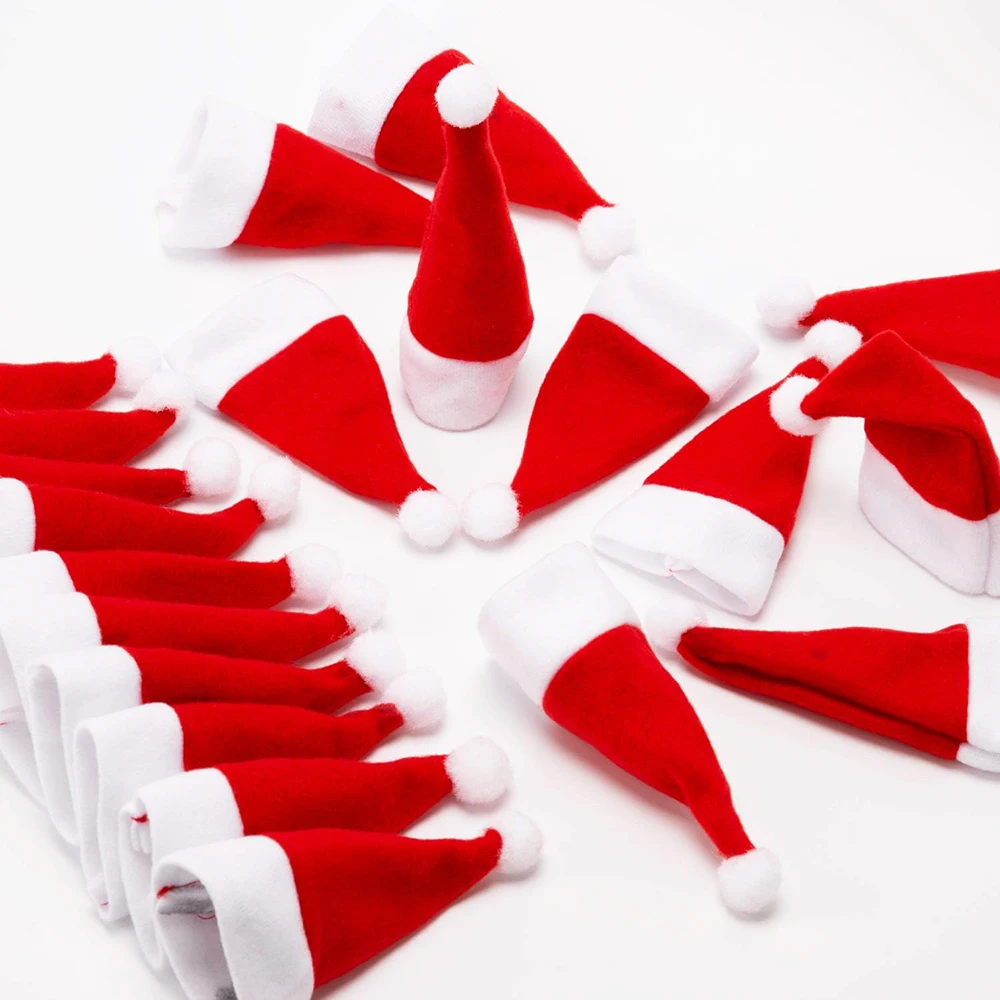 Mini Rote Weihnachtsmannmützen 10/30 Stück Besteckhalter Messer Gabel Weihnachtsfeier Weinflaschenhülle Besteckhalter Heimdekoration