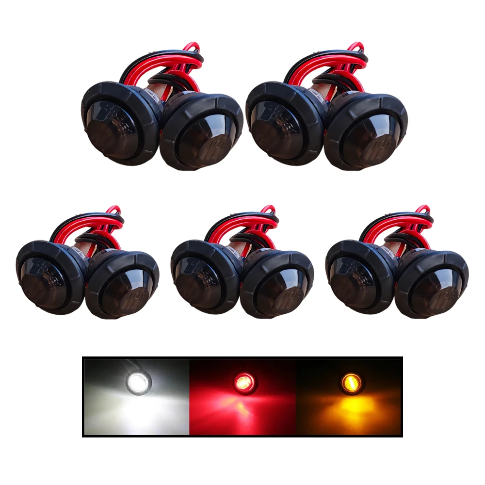 10Pcs Small Round Smoked Truck Side Marker 12V Trailer Side Marker Lights RV Van Pickup Truck Clearance Light Red White Amber