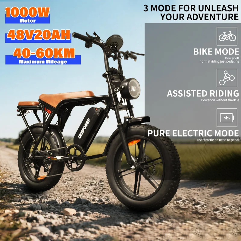 

V8 Electric Bicycle1000W48V20A Detachable Battery Adult mountain off-road Electric Bicycle 20-Inch Wide Tire Urban Electric Bike
