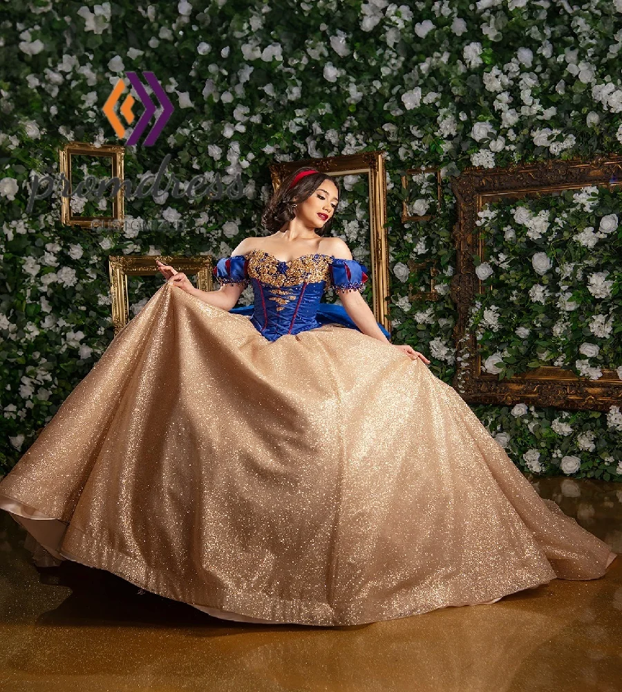 Fairytale Gold Quinceanera Dress Shiny Ball Gown Princess Birthday Dress Beaded Lace Sweet 16 Dress Vestidos De 15 Xv Customized