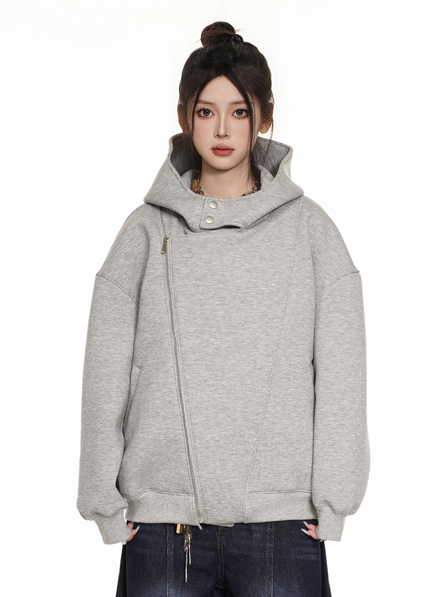 

Nted American Retro Deconstructed Patchwork Hoodie Men's Spring New Loose Open Cardigan Jaet Casual Sle Cotton Blend