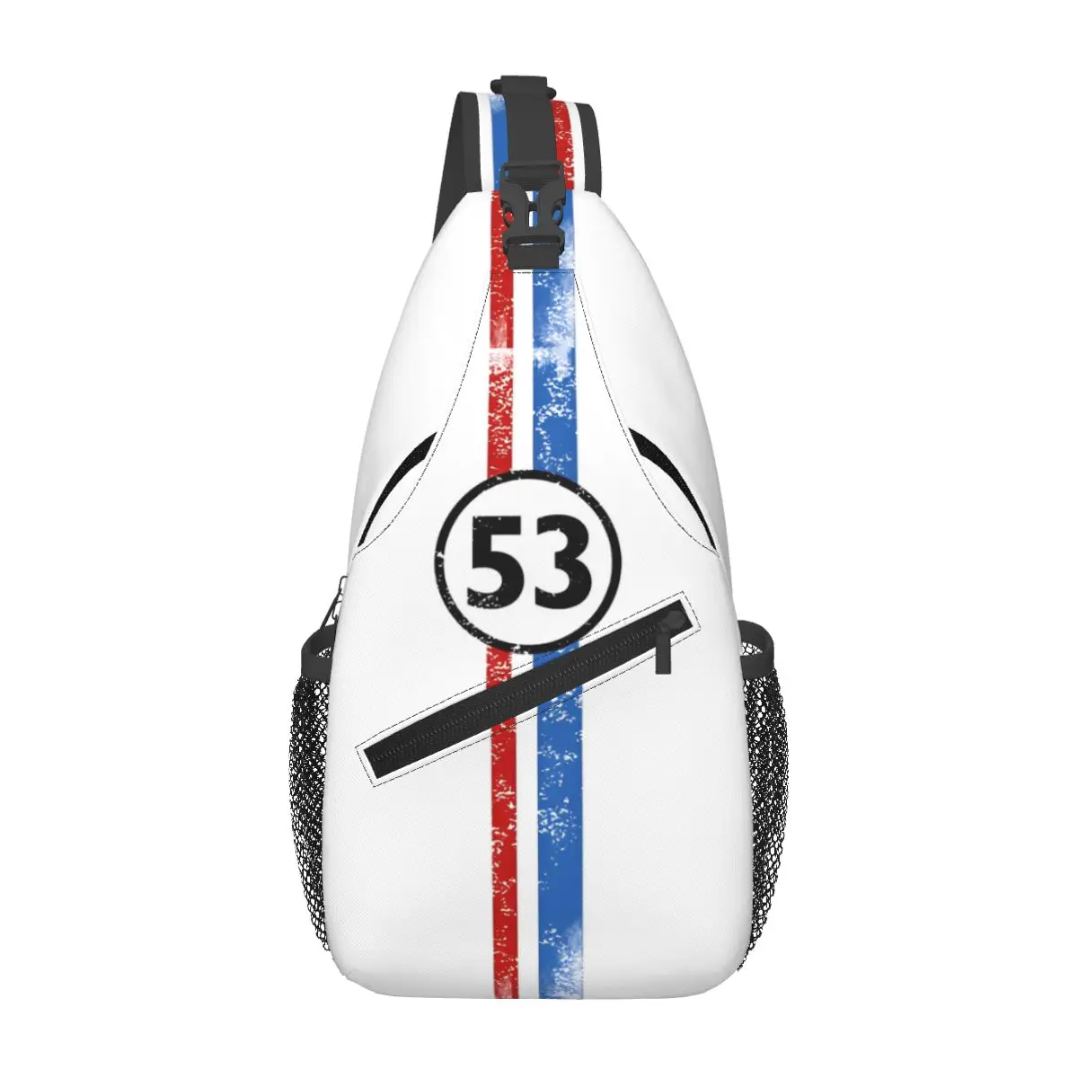 

Herbie Number 53 Sling Bag Chest Crossbody Shoulder Backpack Hiking Travel Daypacks Race Car Enthusiasts Stripe Pattern Bookbag