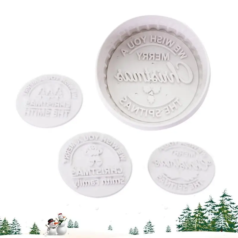 

Merry Christmas Cookie Stamp 4x Christmas Cake Cookie Stamp Round Baking Mold Cookie Fondant Mold Household Kitchen Cake