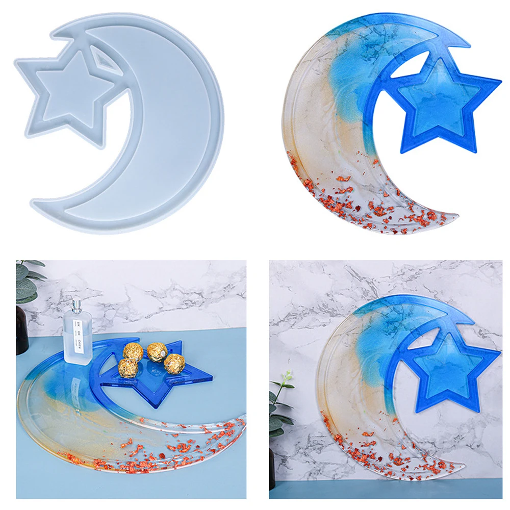 Dessert Tray Epoxy Resin Mold Moon Star Ramadan Serving Plate Silicone Mould DIY Crafts Islam Muslim Pastry Display