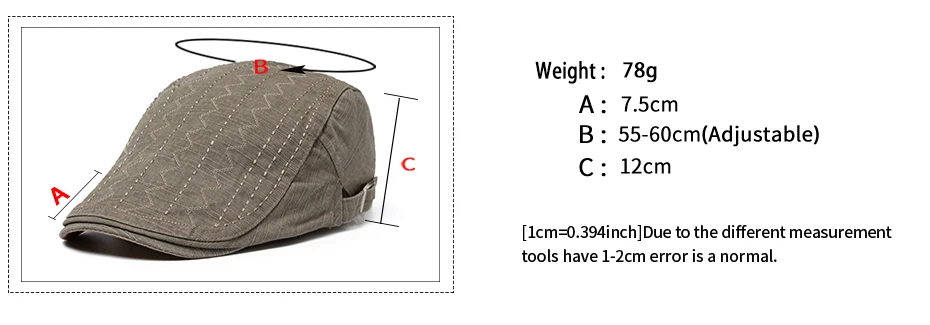 Vintage Newsboy-Mütze für Herren, lässige Schirmmütze, Sommermode, Baumwoll-Flatcap für Herren, Original Marken-Baskenmütze, verstellbar – Detail 3