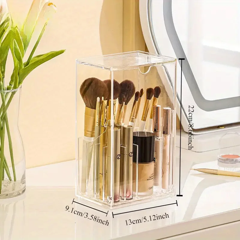 Large Capacity Makeup Brush Holder With Lid Split Acrylic Lipstick Eyeshadow Eyebrow Brushes Holder Foundation Brush Storage Box