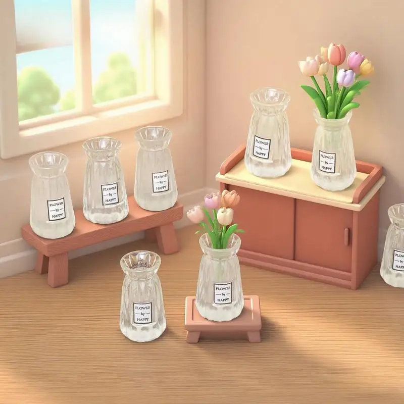 5/10 Peças Miniatura de Ornamento para Casa de Bonecas, Pequeno Vaso Transparente, Modelo de Resina, Artesanato, Estatueta, Decoração de Jardim de Fadas, Acessório DIY