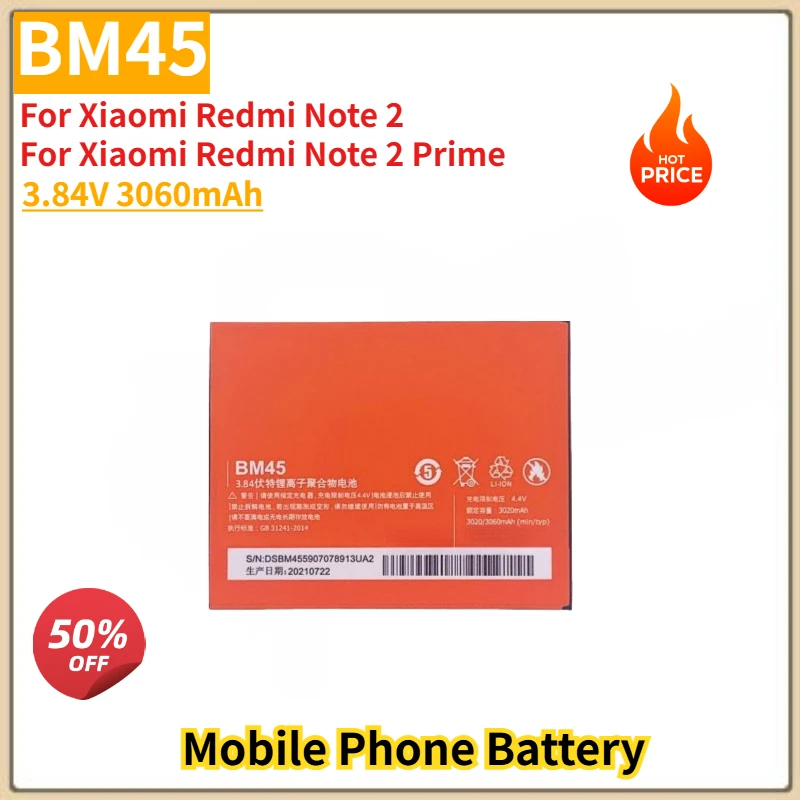 

BM45 High Quality Phone Battery 3.84V 3060mAh For Xiaomi Redmi Note 2/Note 2 Prime Brand New Replacement Battery