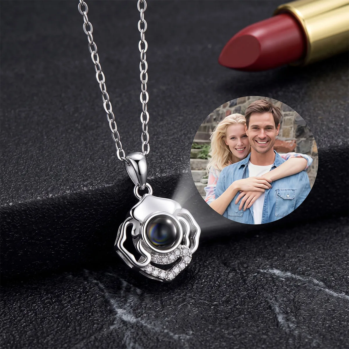 Personalized Picture Projection Necklace Custom Photo Pendant Projection Necklace For Women Men Memorial Anniversar Jewelry Gift