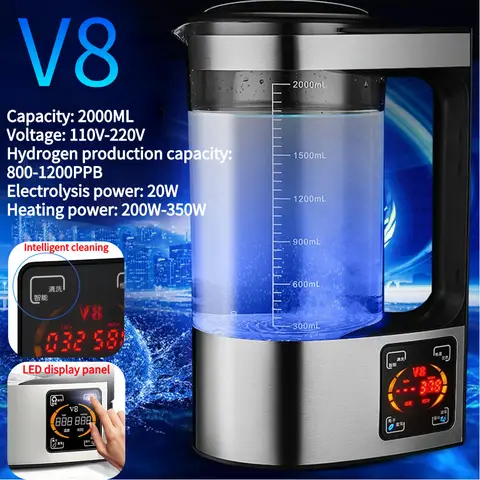 V8 수소 풍부한 물 기계, 일정한 온도, 2000ml 수소 풍부한 물 제조기, 가족용 미세 전기 분해, 노화 방지