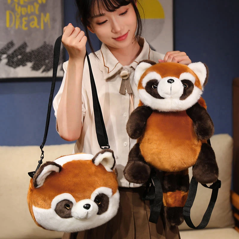 Highland Cow Red Panda Plush Backpacks Kawaii Mini Round Shoulder Bags Phone Bags Cute Kids School Bags