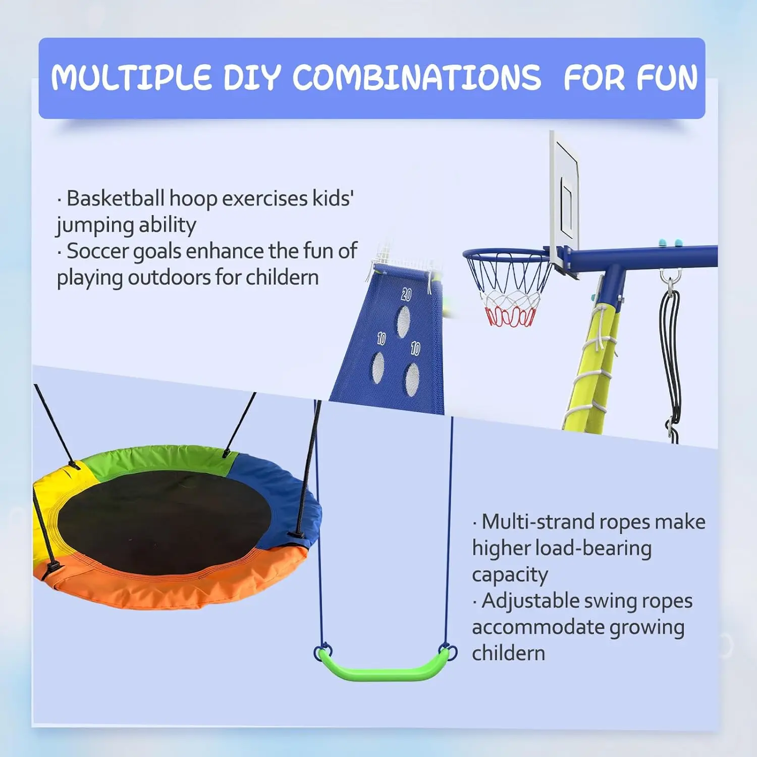 ชุดแกว่งสําหรับเด็กชุดแกว่งกลางแจ้ง Heavy-Duty Metal Swing ชุดสไลด์ Backyard Swing ชุดถือได้ถึง 440lbs สําหรับอายุ 3-8