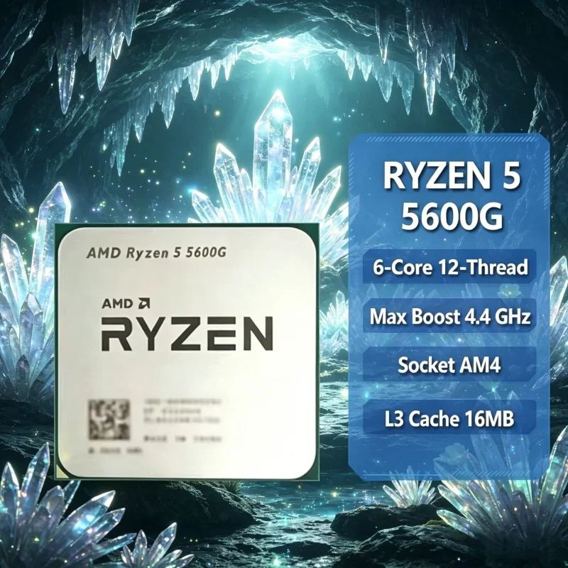 Procesador de Escritorio AMD Ryzen 5 5600G R5 5600G de 6 Núcleos y 12 Subprocesos, 16 MB de Caché L3, 4.4 GHz Boost, Gráficos Vega7, AM4, 65 W