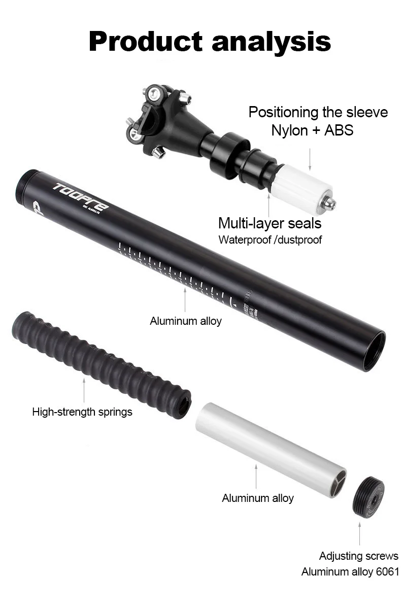TOOPRE Fahrrad-Federsattelstütze MTB Stoßdämpfer-Sattelstütze 27,2 28,6 30,4 30,9 31,6 400mm 6061-T6 Aluminiumlegierung Sattelstütze 400mm – Detail 2