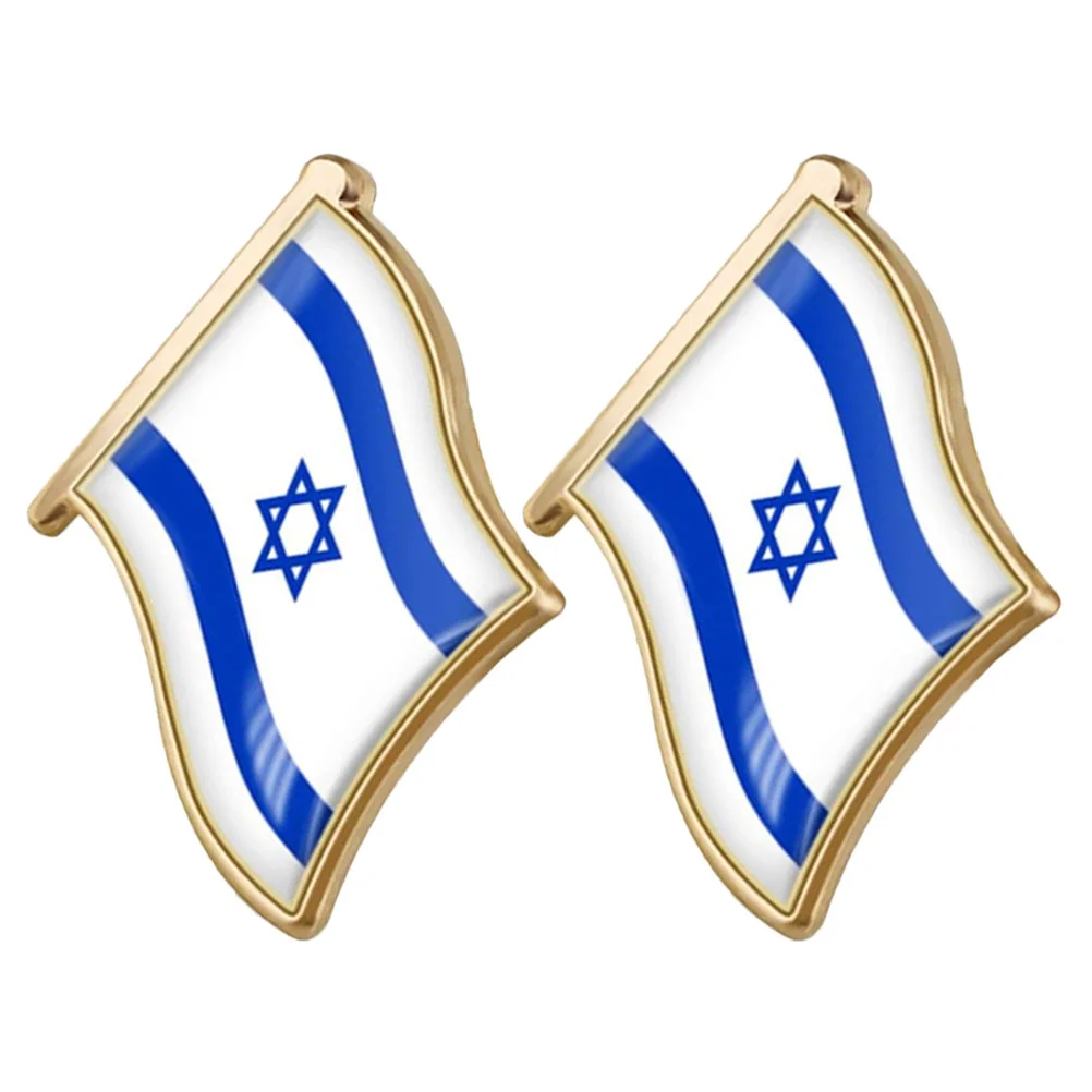 

2 Pcs Friendship Flag Pin Israel Brooch Star of David Enamel Lapel Israeli Flag Alloy Shirt Bags