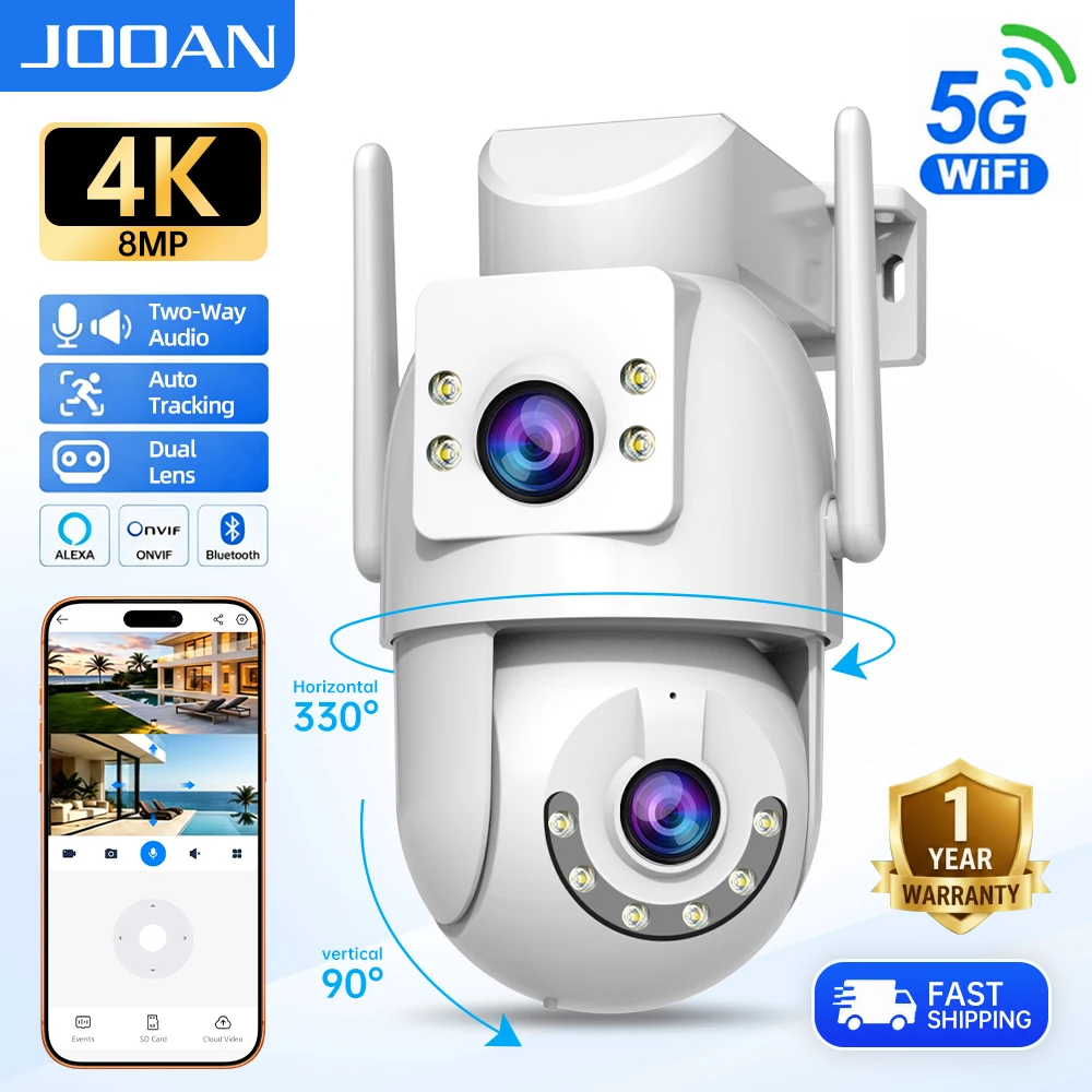 Jooan 4K 8MP HD Wifi PTZ Camera Outdoor 5G Wifi Dual Lens Security IP Cameras 5X Zoom AI Tracking ONVIF CCTV Surveillance Camera
