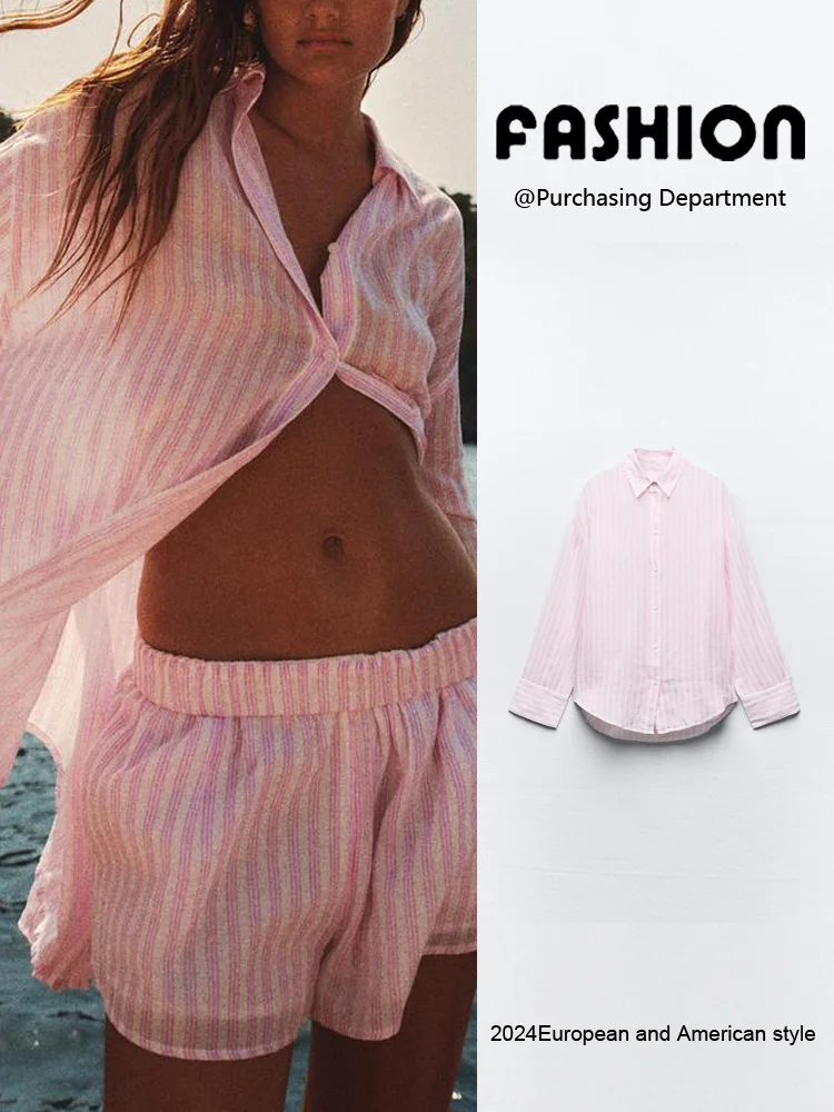 

Summer New Loose Casual Long Sve Striped Collar irt Women's Premium Comfortable Commute Sle Faion 088072 098