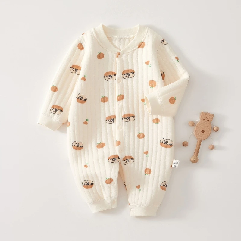 Geschlechtsneutraler Baby-Einteiler für Herbst und Winter – verdickter, warmer Neugeborenen-Einteiler mit niedlichem Tierdruck, gemütlicher Strampler für Weihnachten