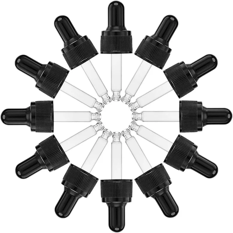 24sets 5ml 2.48x0.83Inch Black Straight Tip Glass Droppers with Rubber Bulb and Screw Cap Eye Dropper for Glass Essential Oils