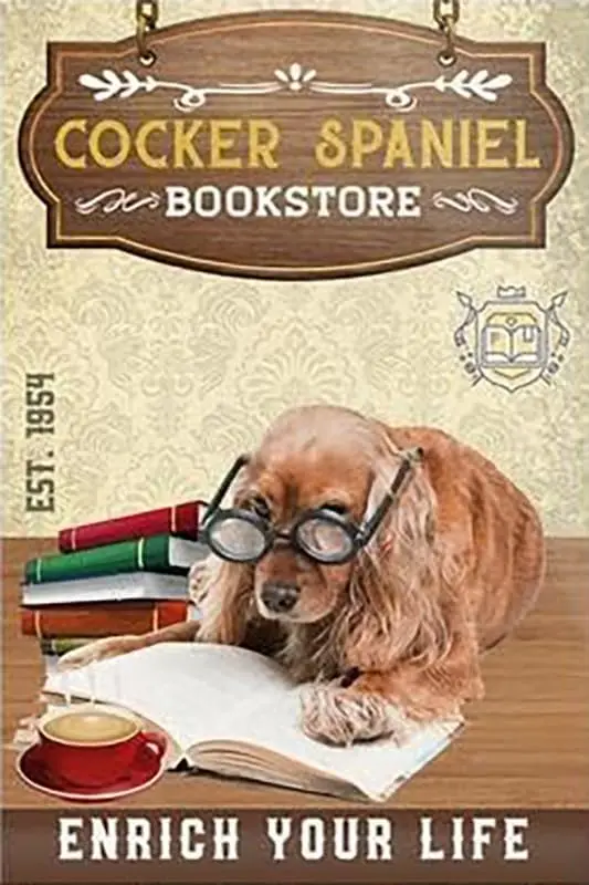 Estiyond Vintage Tin Sign Cocker Spaniel Dog Bookstore Enrich Your Life Retro Wall Decor For Home Cafes Office Store Pubs Club S