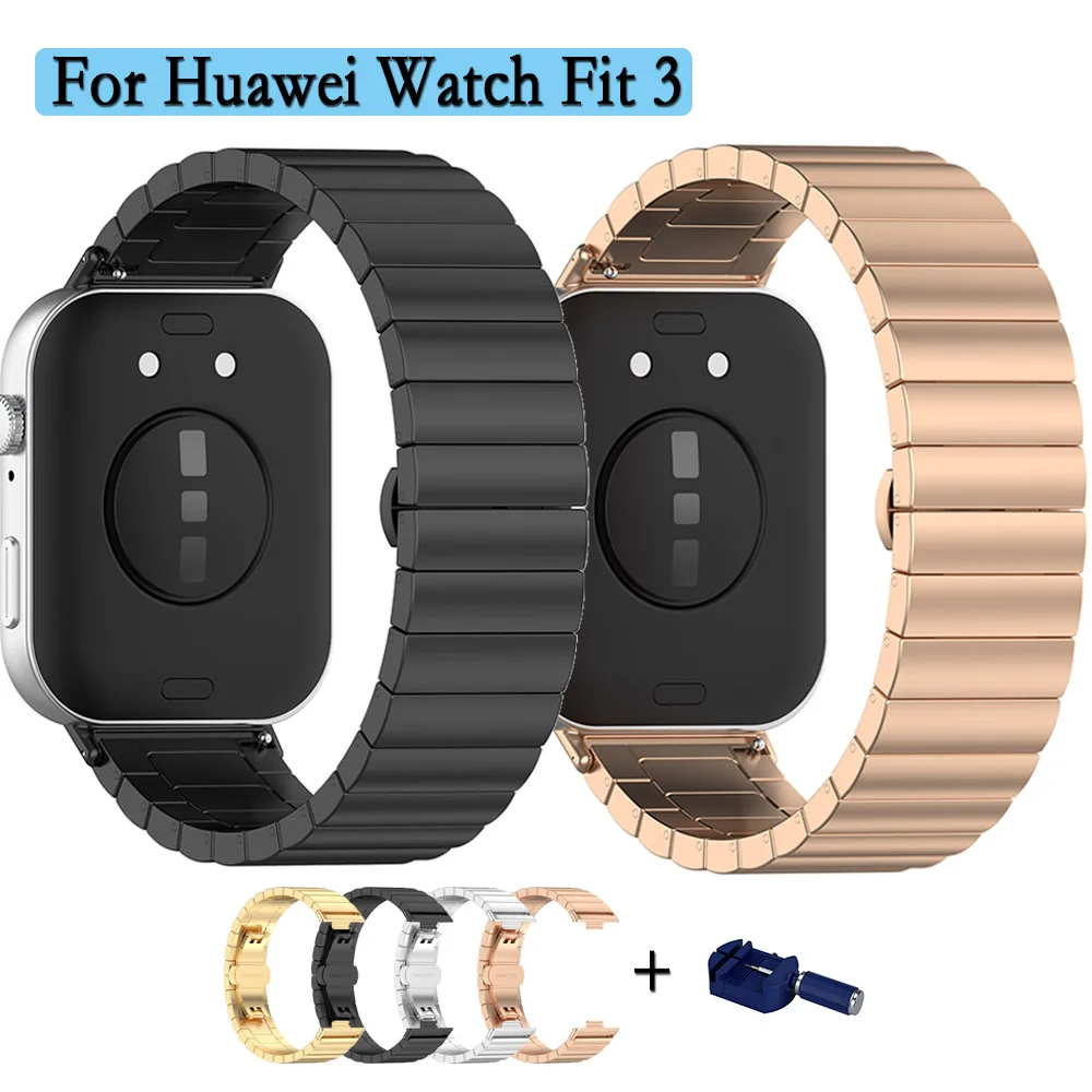 

Ремешок из нержавеющей стали для Huawei Watch Fit 3, металлический браслет с регулятором для наручных часов, аксессуары для часов в деловом стиле