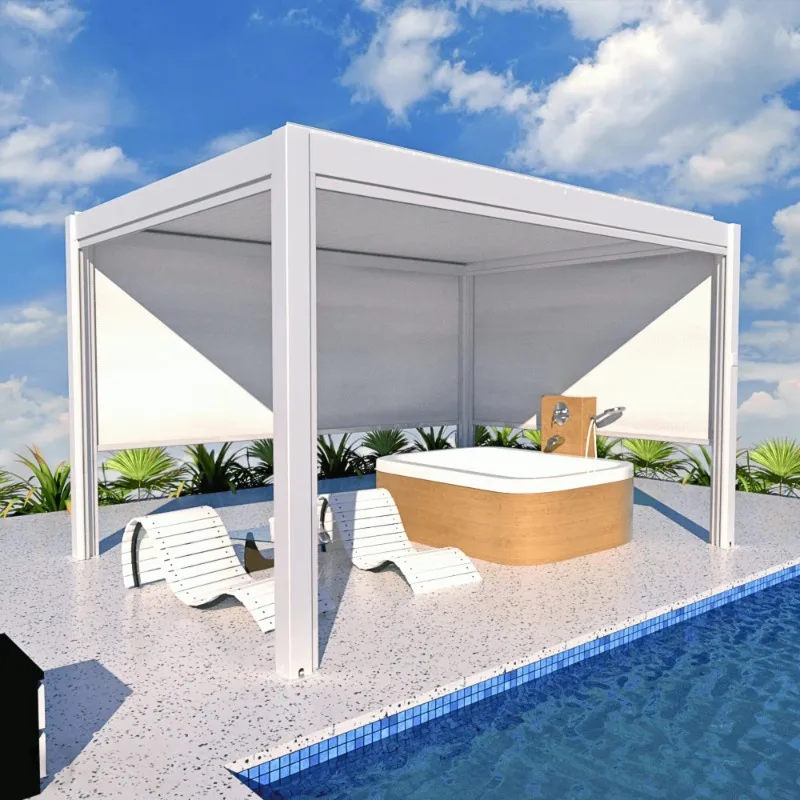 Luxury Electric Light Emitting Diode Roof Pavilion Aluminum Garden Outdoor Bioclimate Pergola Waterproof Flap Blinds Gazebo