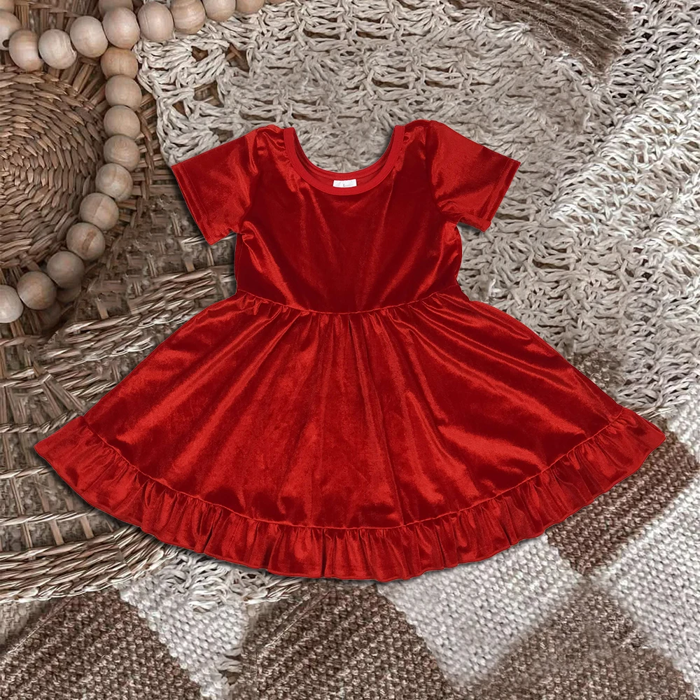 

z818-10 GSD2614 Boutique baby girl clothes dresses Christmas Gold Velvet Short-Sleeve dress Wholesale dress kids clothes girl