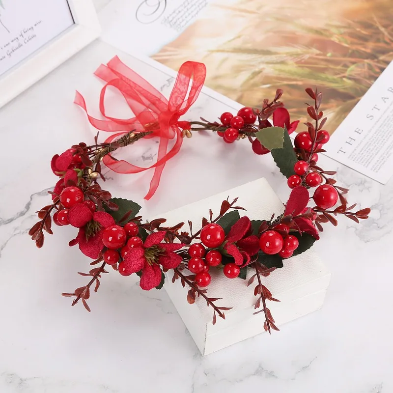 

Christmas Flowercrown Floral Wreath Red Berry Pine Cone Crown Forest Woodland Wedding Headpiece Headband