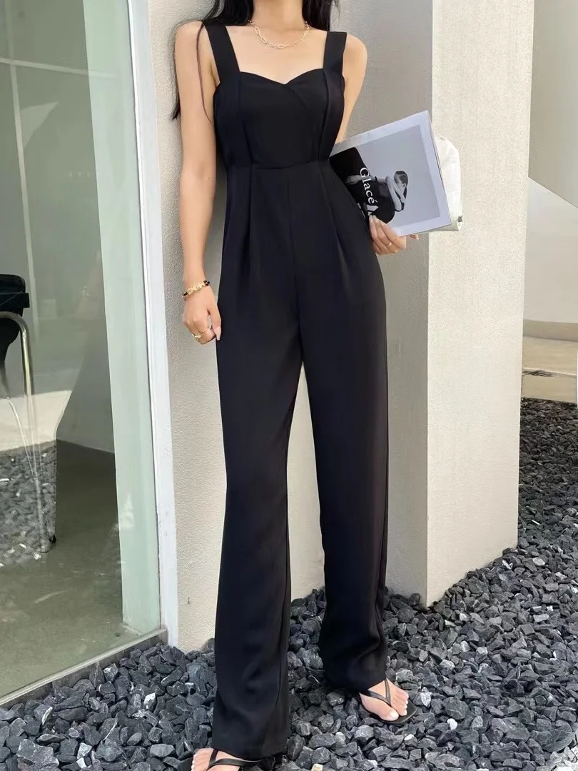 

Slimming High-Waisted Summer 2023 Korean Design Sensual Svel Bib Overalls Faionable Commute Polyester Long Pants