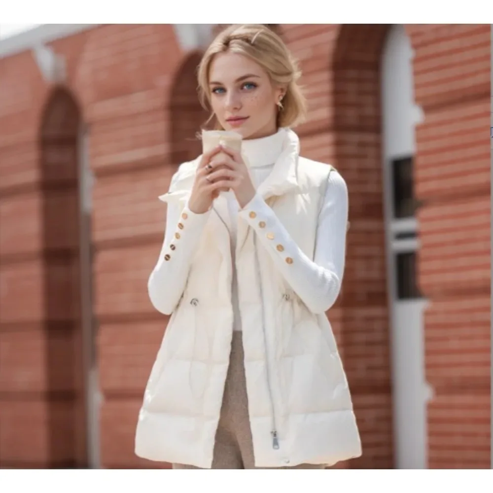 New Women White Duck Down Vest Puffer Jacket Winter Sleeveless Stand Collar Warm Down Coat Female Casual Zipper Waistcoat Parkas