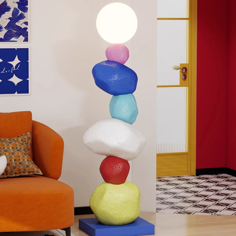 Designer Colorful Resin Statues LED Floor Lamps Creative Large Stone Sculptures Art Living Room Bedroom Ornaments Standing Light