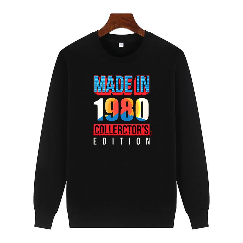 1980 Vintage Graphic Sweatshirts Fashion Birthday Gift Printed Sweater Crew Neck Fleece Pullover Men's Winter Clothes